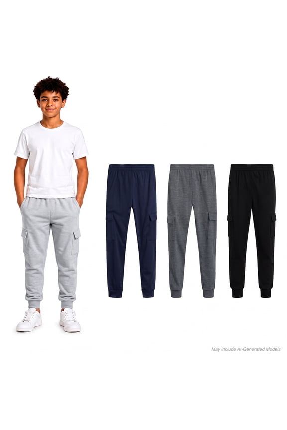 Boys Sweatpants Soft Active Fleece Cargo and Basic Jogger Pants with Pockets 4 Pack