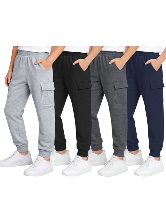 Boys' Sweatpants - 4 Pack Active Fleece Cargo and Basic Jogger Pants (Size: 4-18)