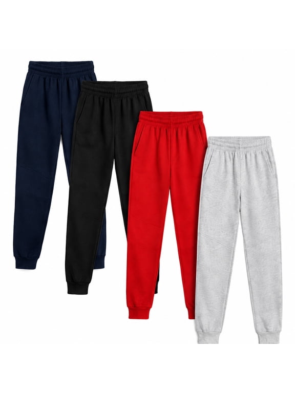Boys’ Sweatpants – 4 Pack Active Fleece Joggers (Size: 4-18)