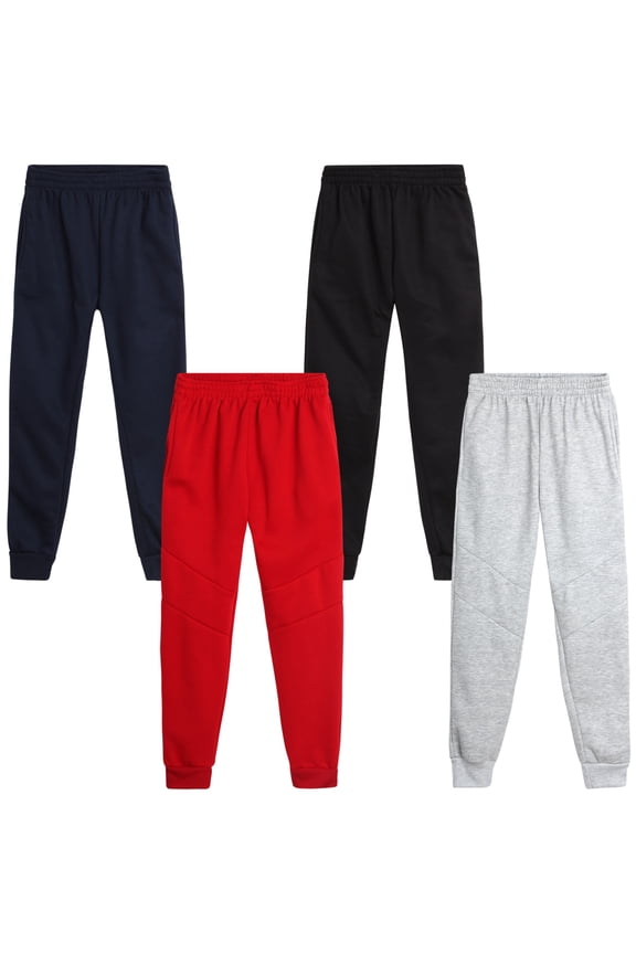 Boys’ Sweatpants – 4 Pack Active Fleece Joggers (Size: 4-18)