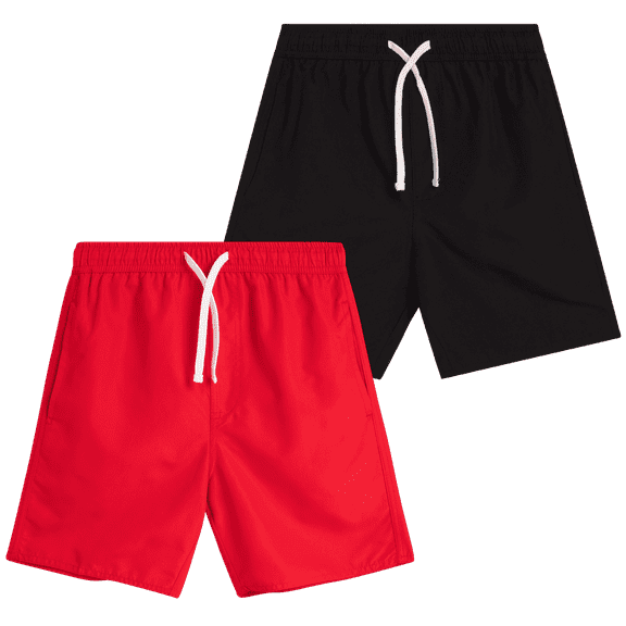 Quad Seven Boys' Swim Trunks - 2 Pack Basic Solid Quick Dry Board Shorts Bathing Suit (8-18)