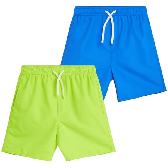 Quad Seven Boys' Swim Trunks - 2 Pack Basic Solid Quick Dry Board Shorts Bathing Suit (8-18)