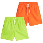 Quad Seven Boys Swim Trunks - 2 Pack Basic Solid Quick Dry Board Shorts Bathing Suit 8-18