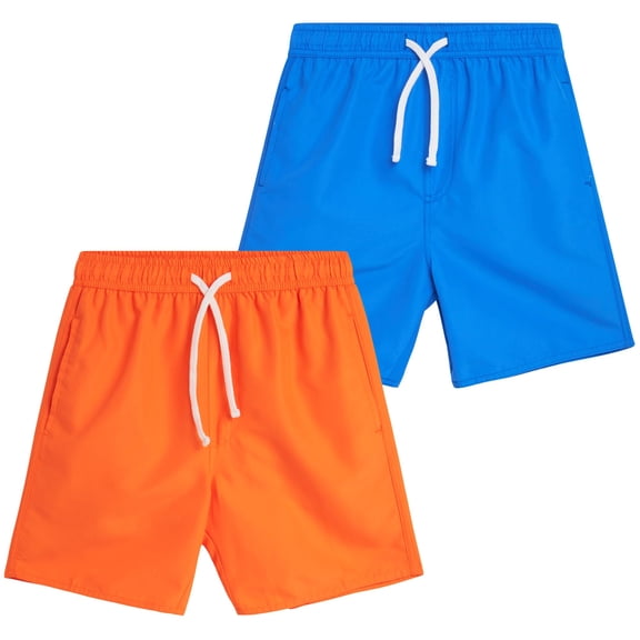 Quad Seven Boys' Swim Trunks - 2 Pack Basic Solid Quick Dry Board Shorts Bathing Suit (8-18)