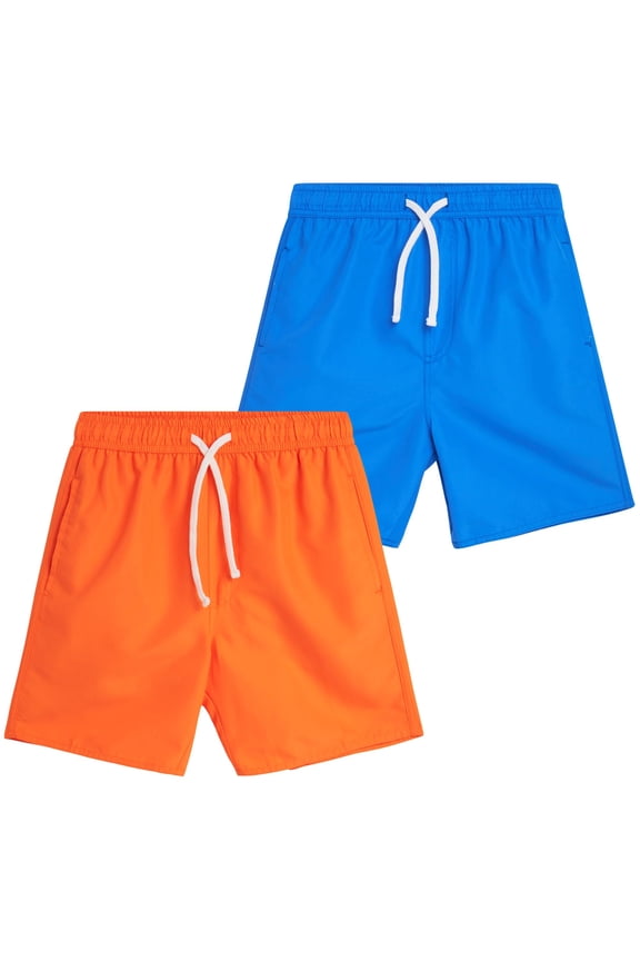 Boys' Swim Trunks - 2 Pack Basic Solid Quick Dry Board Shorts Bathing Suit (8-18)