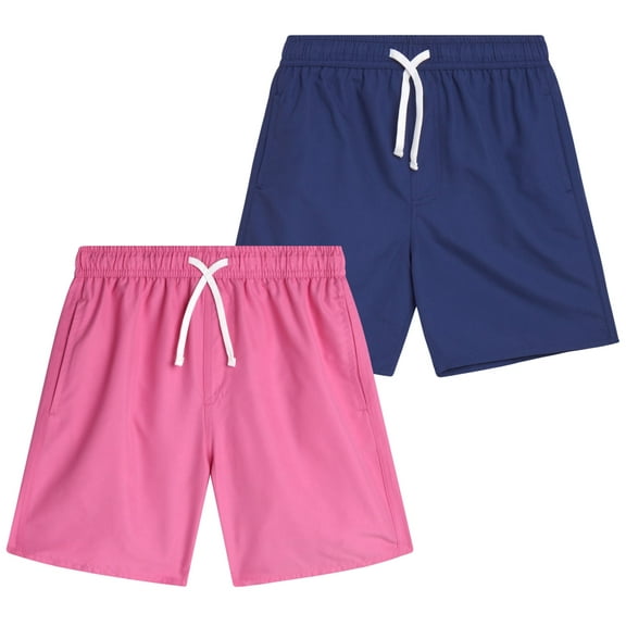 Quad Seven Boys' Swim Trunks - 2 Pack Basic Solid Quick Dry Board Shorts Bathing Suit (8-18)