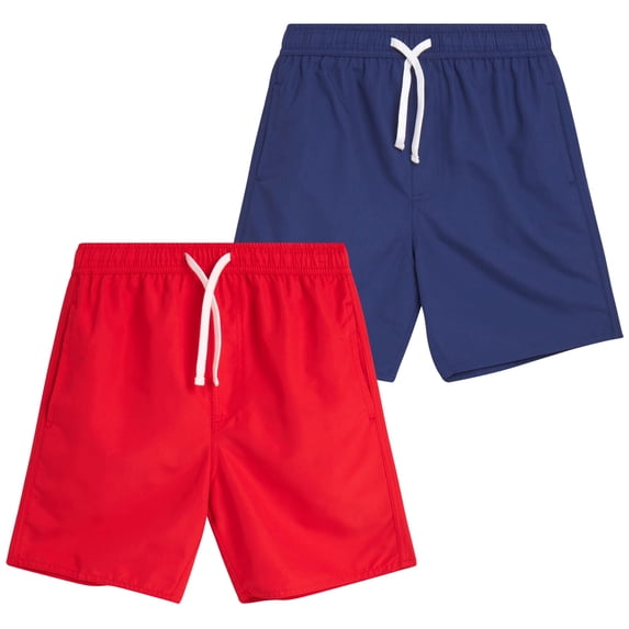 Quad Seven Boys' Swim Trunks - 2 Pack Basic Solid Quick Dry Board Shorts Bathing Suit (8-18)