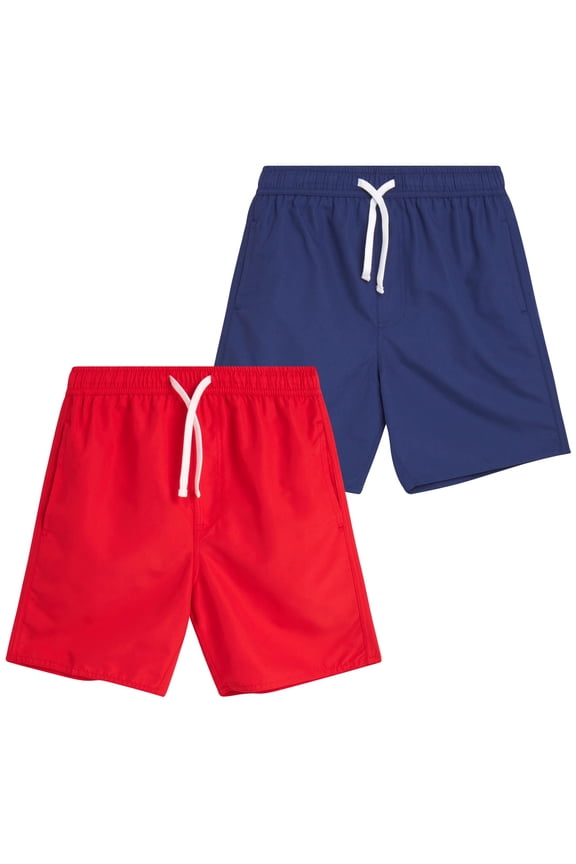 Boys' Swim Trunks - 2 Pack Basic Solid Quick Dry Board Shorts Bathing Suit (8-18)
