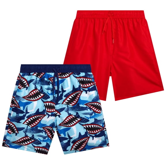 Quad Seven Boys' Swim Trunks - 2 Pack Quick Dry Board Shorts Bathing Suit (Size: 8-18)