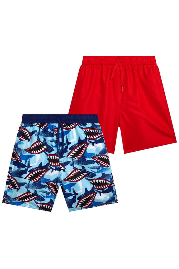 Boys' Swim Trunks - 2 Pack Quick Dry Board Shorts Bathing Suit (Size: 8-18)