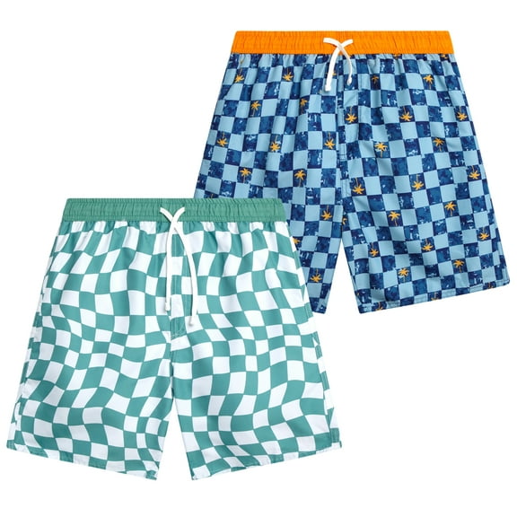 Quad Seven Boys' Swim Trunks - 2 Pack Quick Dry Board Shorts Bathing Suit (Size: 8-18)