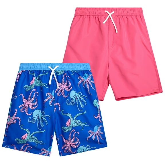 Quad Seven Boys' Swim Trunks - 2 Pack Quick Dry Board Shorts Bathing Suit (Size: 8-18)