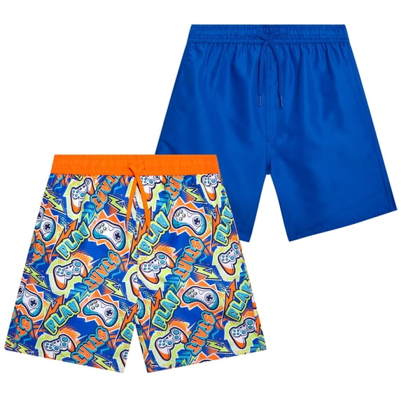 Quad Seven Boys' Swim Trunks - 2 Pack Quick Dry Board Shorts Bathing Suit (Size: 8-18)