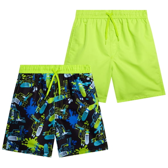 Quad Seven Boys' Swim Trunks - 2 Pack Quick Dry Board Shorts Bathing Suit (Size: 8-18)