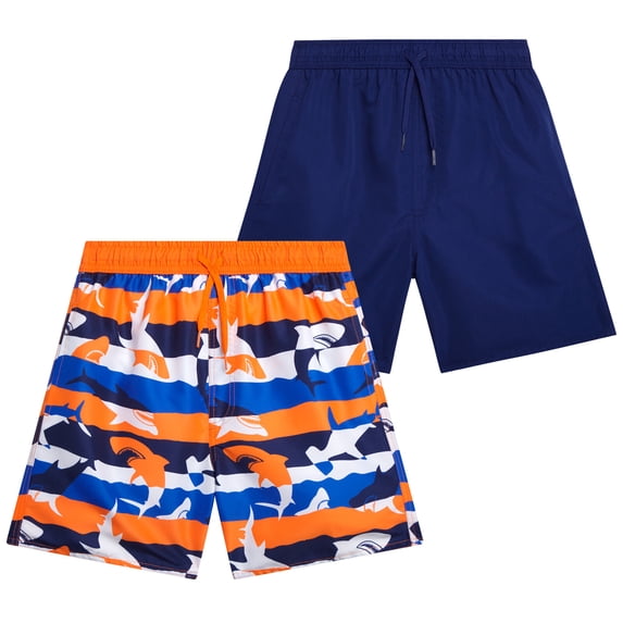 Quad Seven Boys' Swim Trunks - 2 Pack Quick Dry Board Shorts Bathing Suit (Size: 8-18)