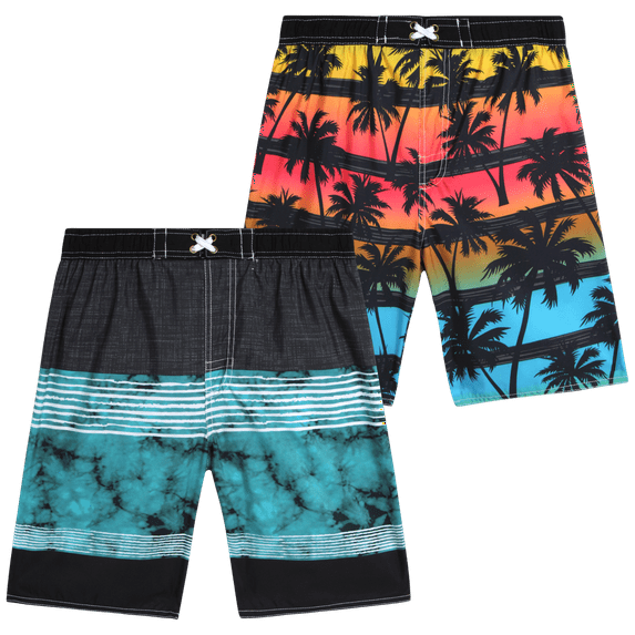 Quad Seven Boys' Swim Trunks - 2 Pack Quick Dry Board Shorts Bathing Suit (Size: 8-18)