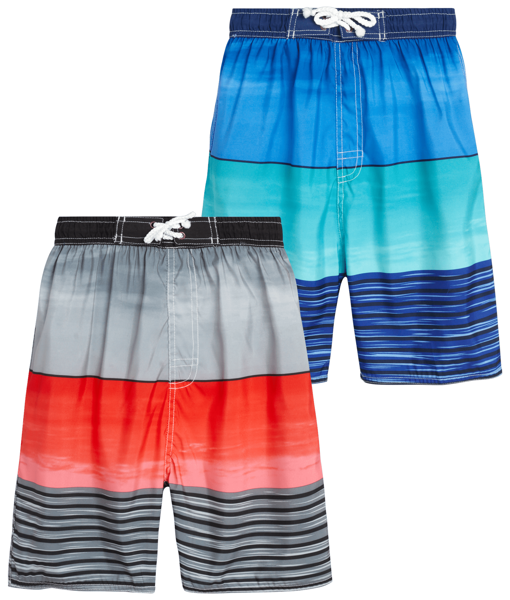 Quad Seven Boys' Swim Trunks 2 Pack Striped Quick Dry Board Shorts Bathing Suit (818