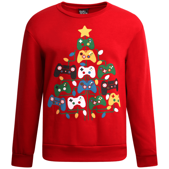 Quad Seven Boys' Ugly Christmas Sweater - Fleece Novelty Xmas Holiday Party Pullover Sweatshirt (4-18)
