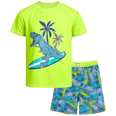 Quad Seven Short Sleeve Rashguard Swimsuit Set (Boys), 2-Piece Set, Sizes 4-12
