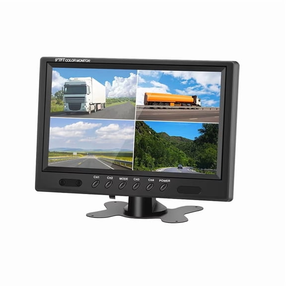 Quad Split Screen 4-Ch Backup Camera Monitor, 9 Inch HD Vehicle Rear View TFT LCD Display for Car SUV, 800x480