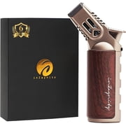 Quad Torch Lighter - Handheld Blow Torch for Cooking, Soldering, Resin Art - Portable Torch with Adjustable Flame & Ignition Lock - Luxurious Kitchen Torch & Gift Box by inZaynity - Steel Brown