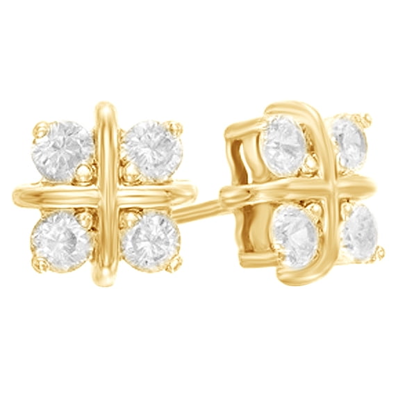 AFFY Quad White Natural Diamond Stud Earrings In 14K Solid Yellow Gold (0.88 Ct)