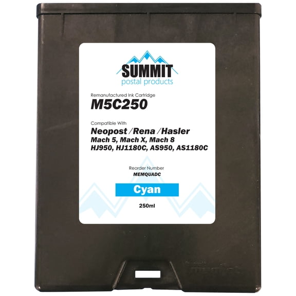 Quadient M5C250 Compatible Cyan Ink Cartridge for Quadient / Rena / Neopost Mach 5, Mach 8, Mach X Envelope Printers
