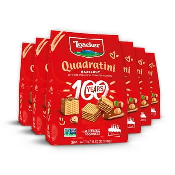 Quadratini Hazelnut, NON-GMO Bite-size Wafer Cookie, 8.82 oz, pack of 6