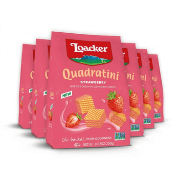 Loacker Quadratini Strawberry, NON-GMO Bite-size Wafer Cookie, 8.82 oz, pack of 6