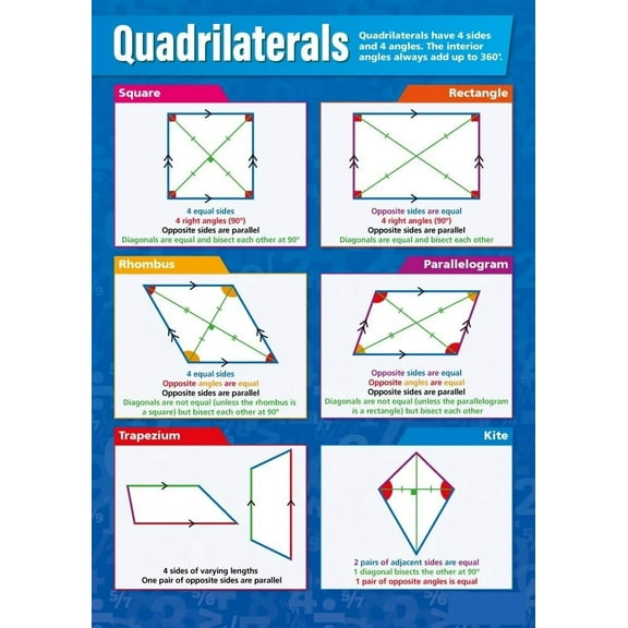 Quadrilaterals Math Poster Math Middle & High School Classroom Decoration poster Unframed12x18inch(30x45cm)
