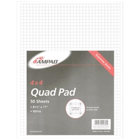 Quadrille Pad White 8.5x11 50 Sht 4 Squares Inch Pack Of 10