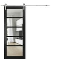 thumbnail image 1 of Quadro 4522 Matte Black 18-in x 80-in with Clear Glass Sturdy Barn Door | 6.6FT Rail Hangers Heavy Hardware Set | Solid Panel Interior Doors, 1 of 6