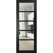 Quadro 4522 Matte Black 32-in x 80-in with Clear Glass Slab Barn Door Panel | Sturdy Finished Doors | Pocket Closet Sliding
