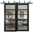 thumbnail image 1 of Quadro 4522 Matte Black 48-in x 96-in with Clear Glass Sliding Closet Barn Bypass Doors | Sturdy 6.6ft Rails Hardware Set | Wood Solid Bedroom Wardrobe Doors, 1 of 6