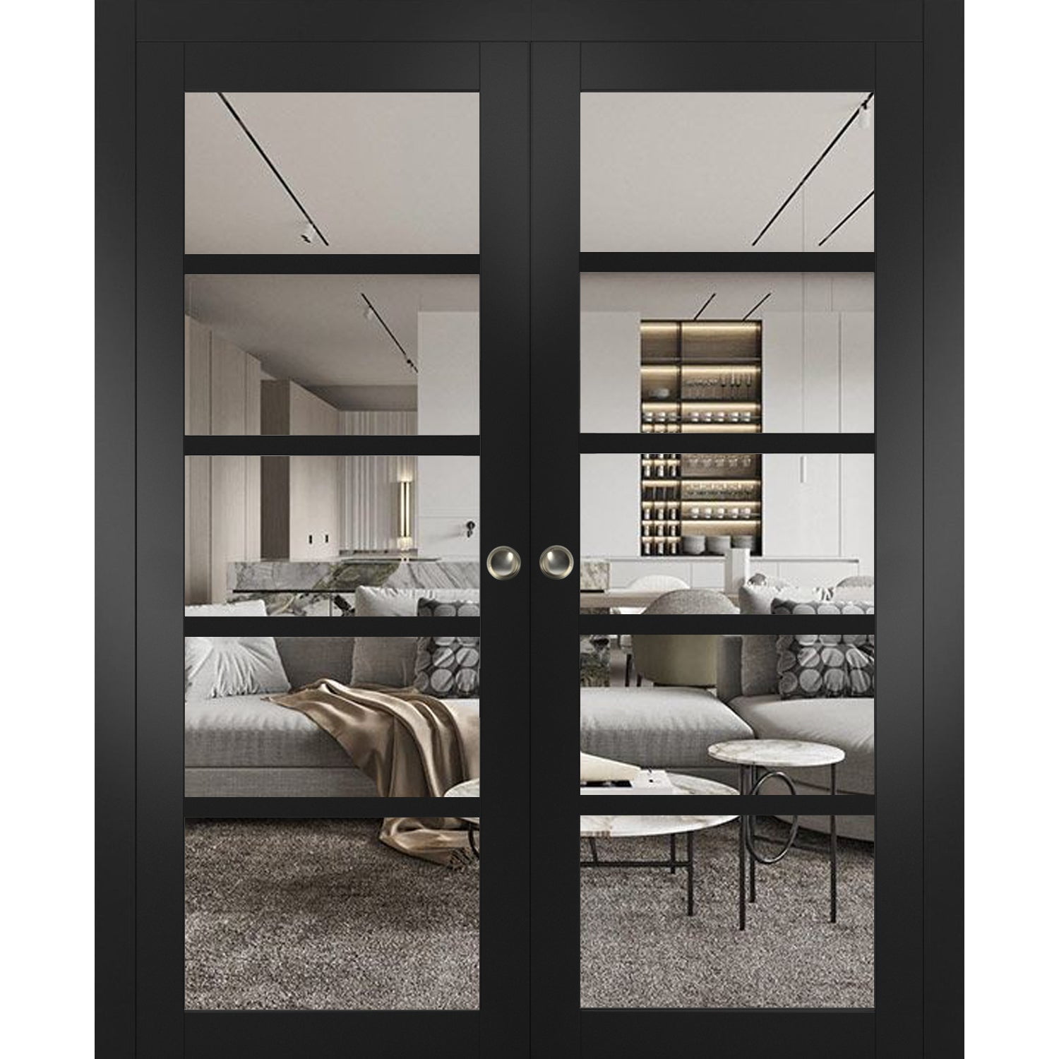 Quadro 4522 Matte Black 56-in x 96-in with Clear Glass Sliding French  Double Pocket Doors | Kit Trims Rail Hardware | Solid Wood Interior Bedroom  Sturdy Doors - Walmart.com, image size:1500x1500