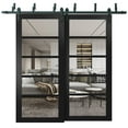 thumbnail image 1 of Quadro 4522 Matte Black 60-in x 96-in with Clear Glass Sliding Closet Barn Bypass Doors | Sturdy 6.6ft Rails Hardware Set | Wood Solid Bedroom Wardrobe Doors, 1 of 6