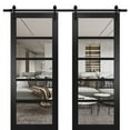 thumbnail image 1 of Quadro 4522 Matte Black 60-in x 96-in with Clear Glass Sliding Closet Bypass Doors | 13FT Rail Hangers Heavy Set | Solid Panel Interior Doors, 1 of 6