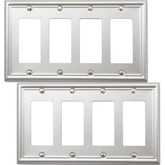 Quadruple Decorator Light Switch Cover Luca Metal Wall Plate, 2-Pack Brushed Nickel 4 Gang Quadruple Rocker, for Receptacle Dimmer Switch GFCI Outlet, Switch Cover Decorative Wallplate, Durable
