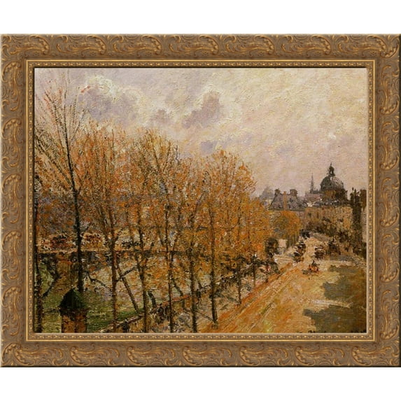 Quai Malaquais, Morning 24x20 Gold Ornate Wood Framed Canvas Art by Pissarro, Camille