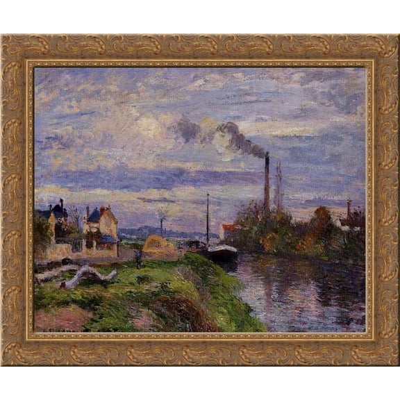 Quai du Pothuis, at Pontoise 24x20 Gold Ornate Wood Framed Canvas Art by Pissarro, Camille
