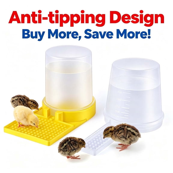 Quail Chick Waterer with Anti-Drowning Shallow Tray, 16.6 fl oz Automatic Gravity Button Quail Waterer, Hanging or Free-Standing Bird Water Dispenser for Wire Mesh Cages and Brooders, Shade A