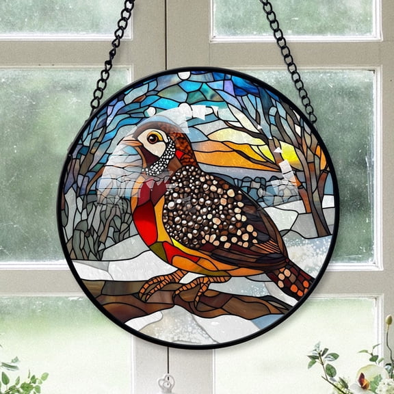 Quail Ornament Christmas 2025, QuailStained Glass Window Hanging Vibrant Handcrafted Decoration for Wildlife Enthusiasts