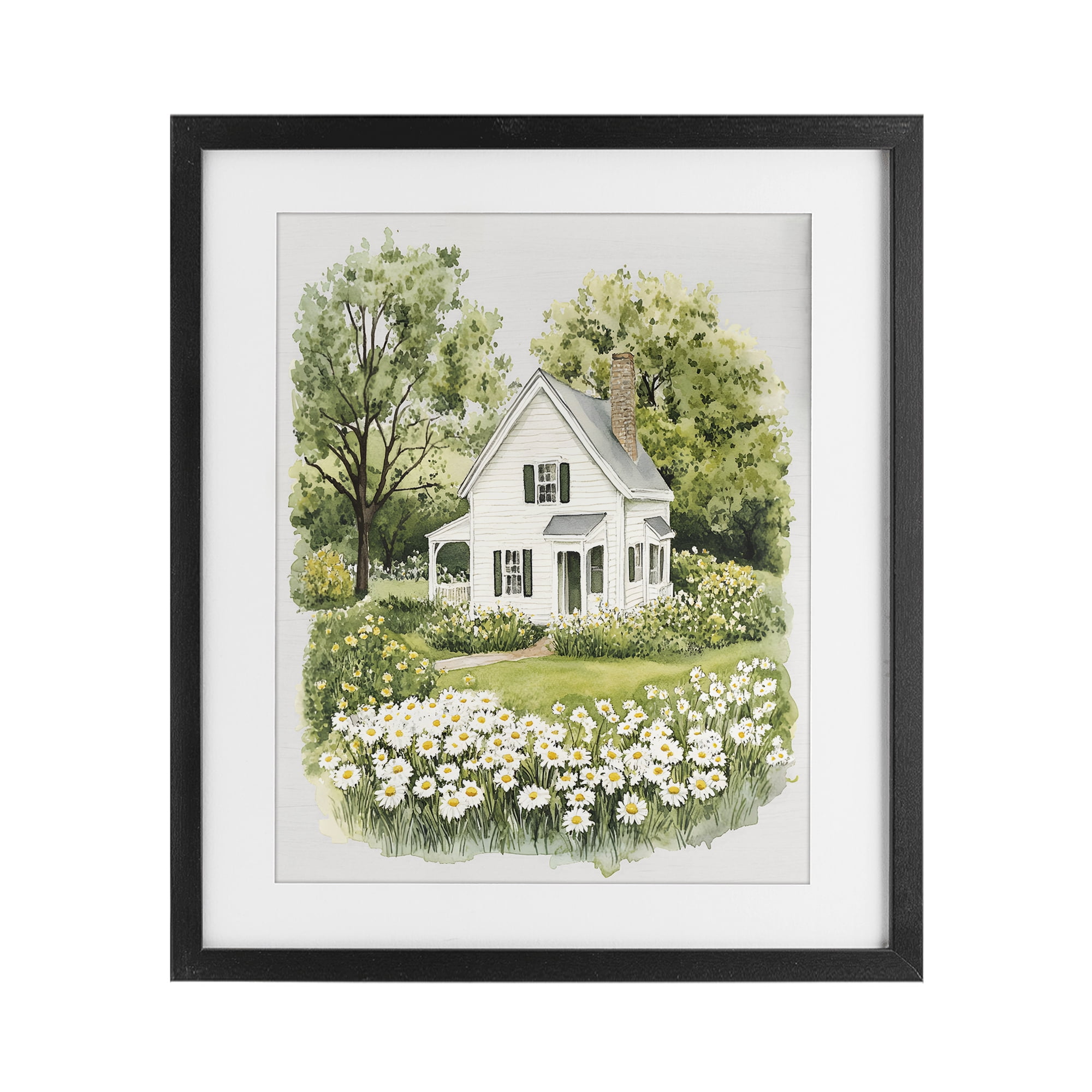 Quaint Countryside Cottage Garden Black Framed Print Under Glass, design by Lettered and Lined