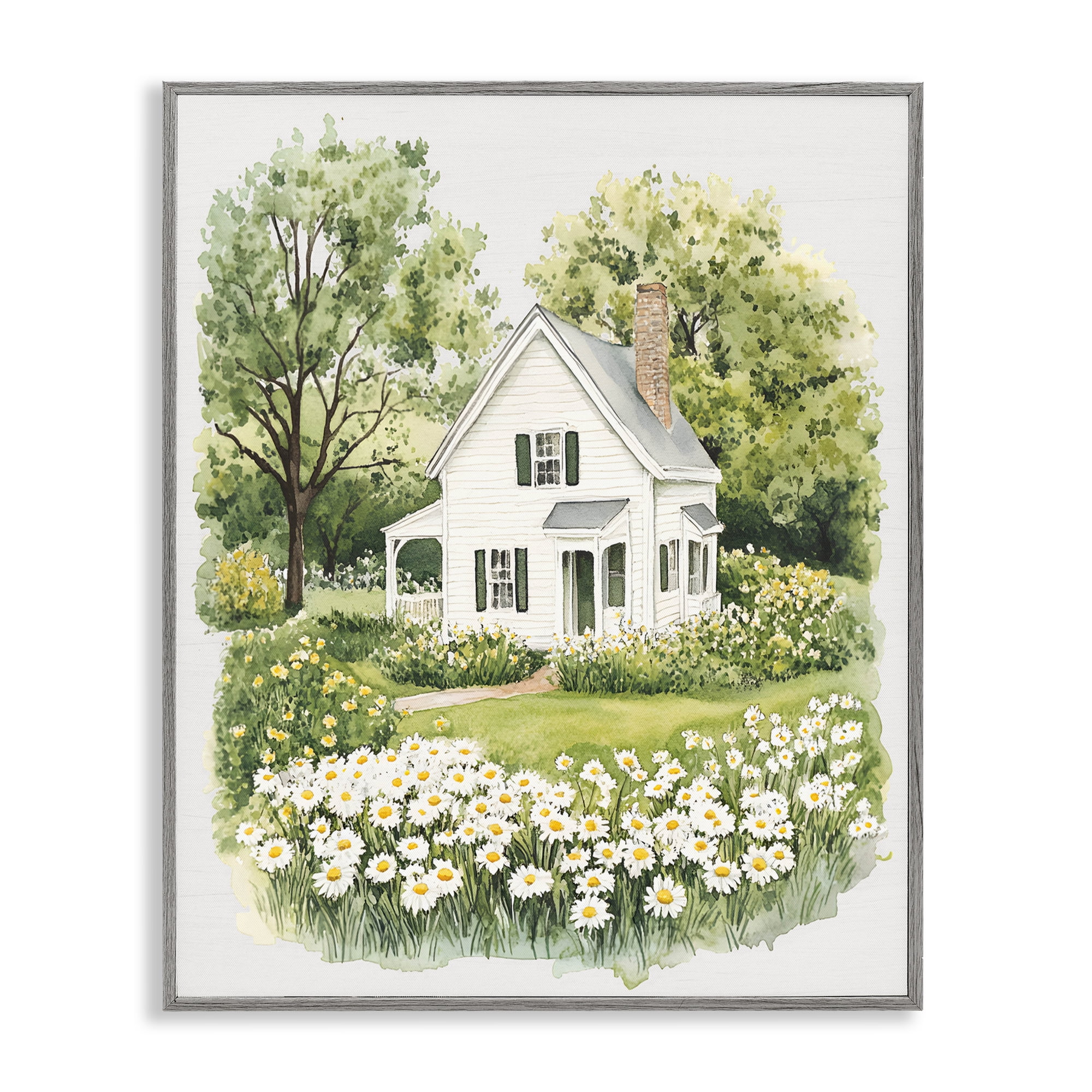Quaint Countryside Cottage Garden Gray Framed Giclee Art, design by Lettered and Lined