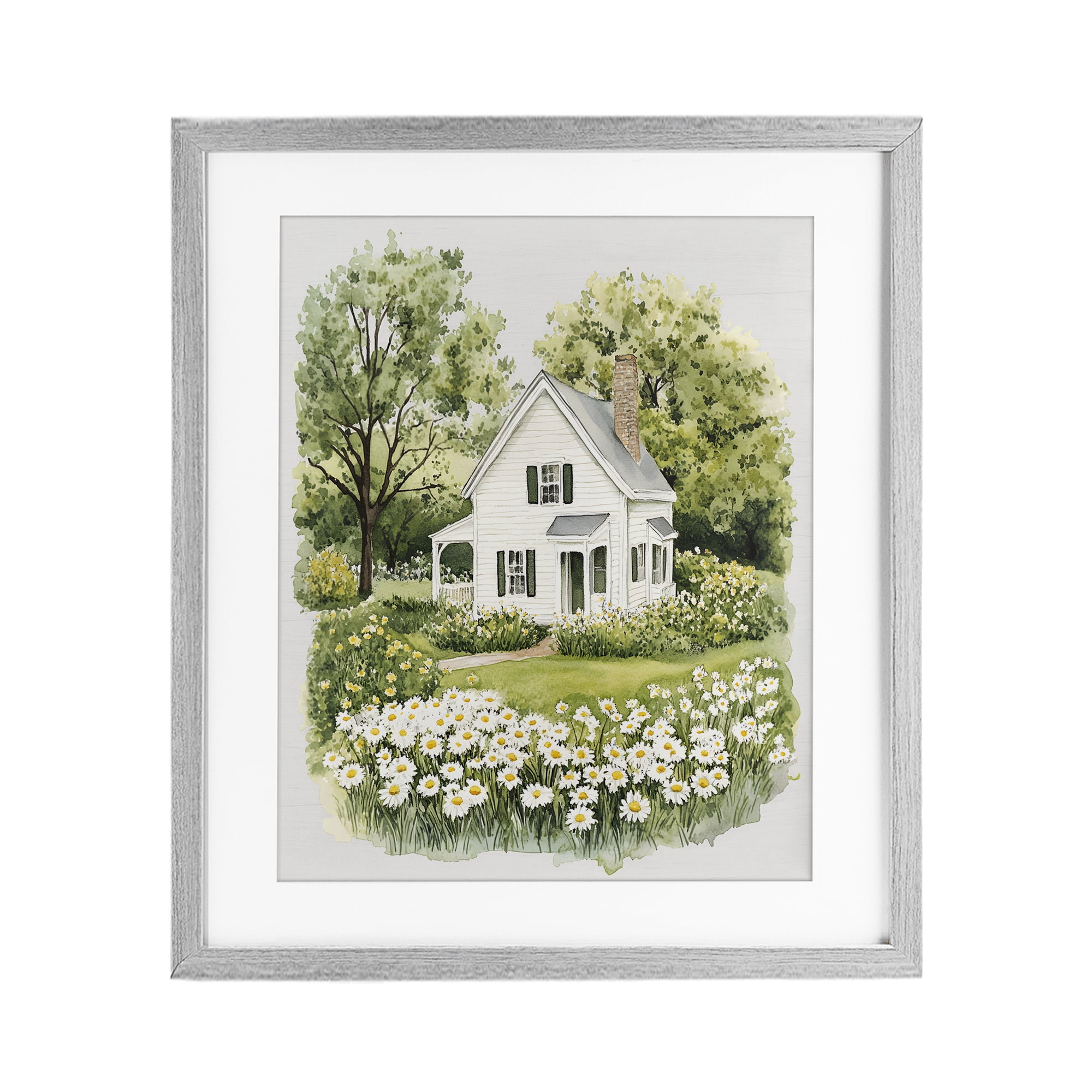 Quaint Countryside Cottage Garden Gray Framed Print Under Glass, design by Lettered and Lined