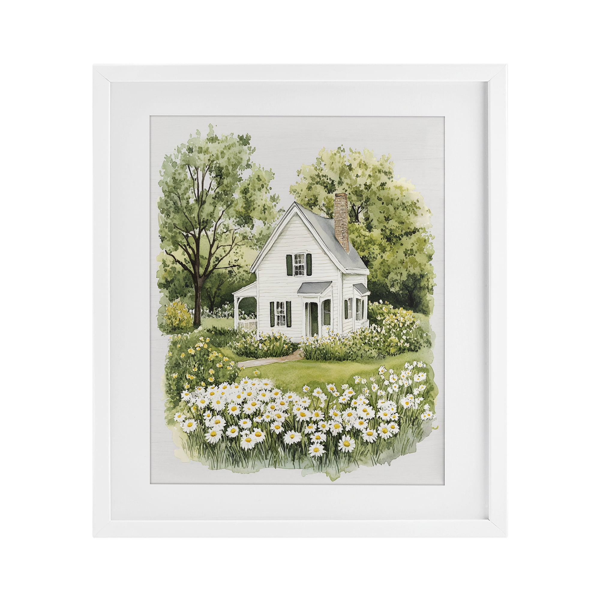Quaint Countryside Cottage Garden White Framed Print Under Glass, design by Lettered and Lined