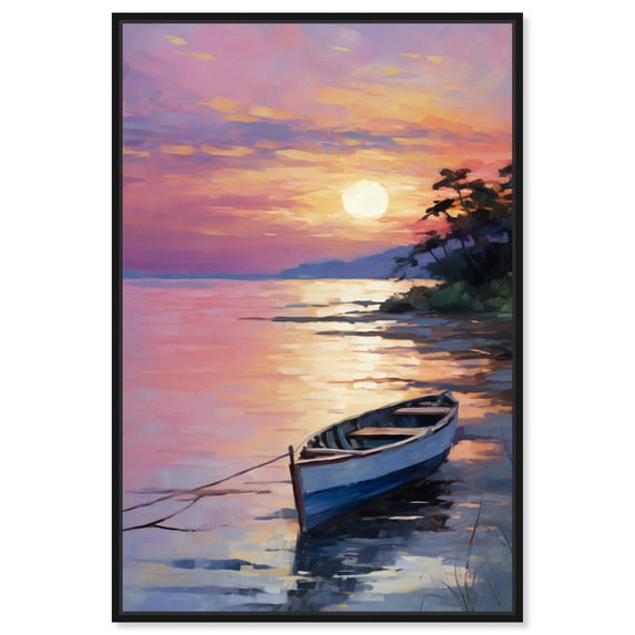 Quaint Sunset Shore Beach Life Inspired Pastel Color Canvas Wall Art by Art Remedy, Black Floater Frame, 36"x54"