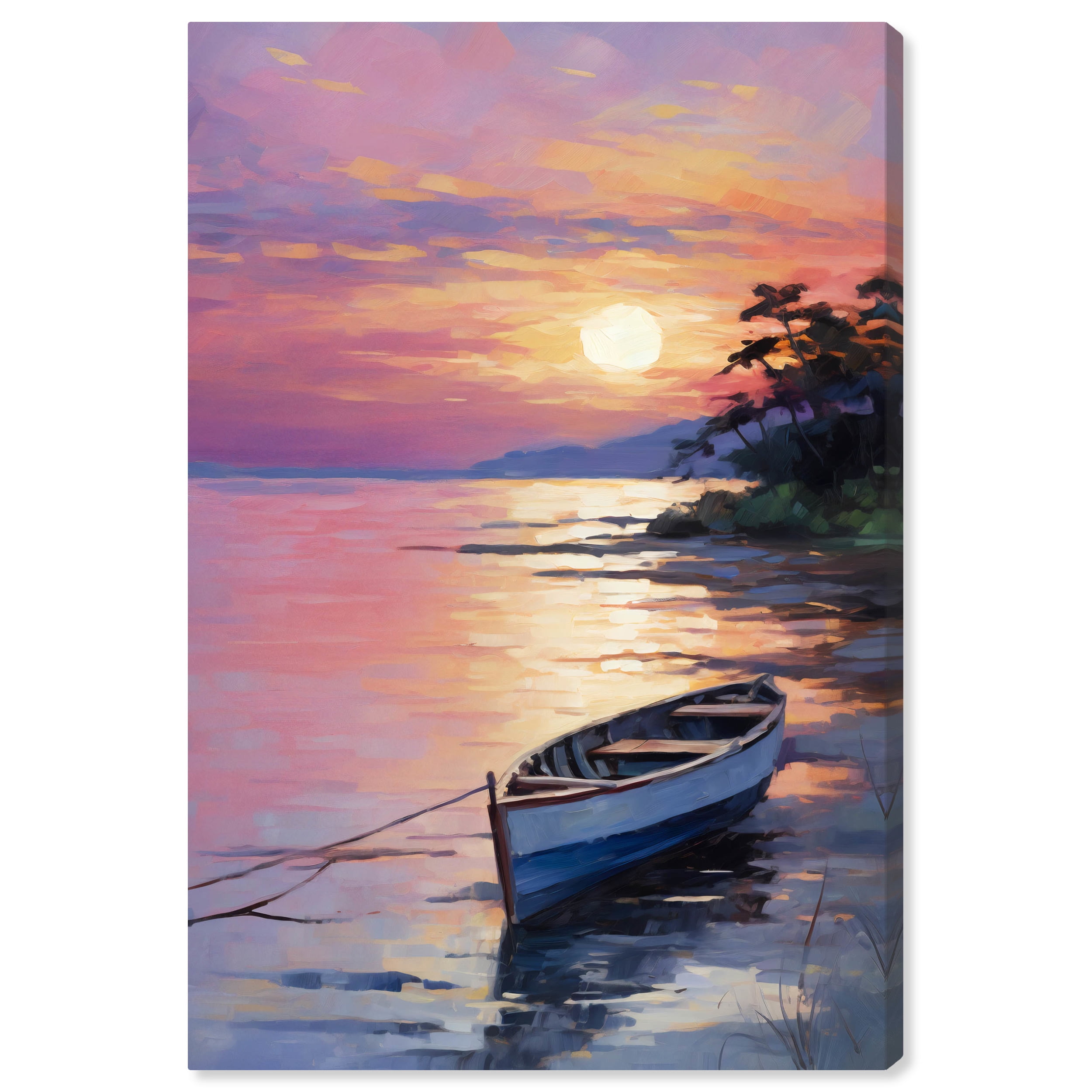 Quaint Sunset Shore Beach Life Inspired Pastel Color Canvas Wall Art by
