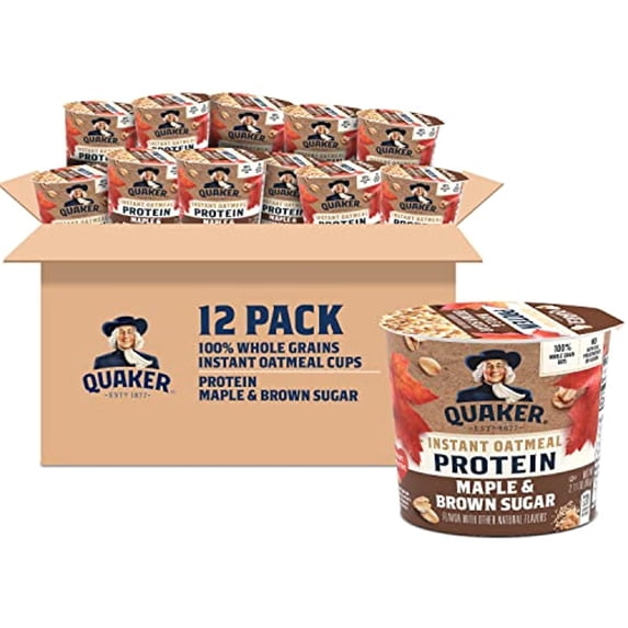 Quaker 10G Protein Instant Oatmeal, Maple Brown Sugar Express Cup, 2.11Oz 12 Case