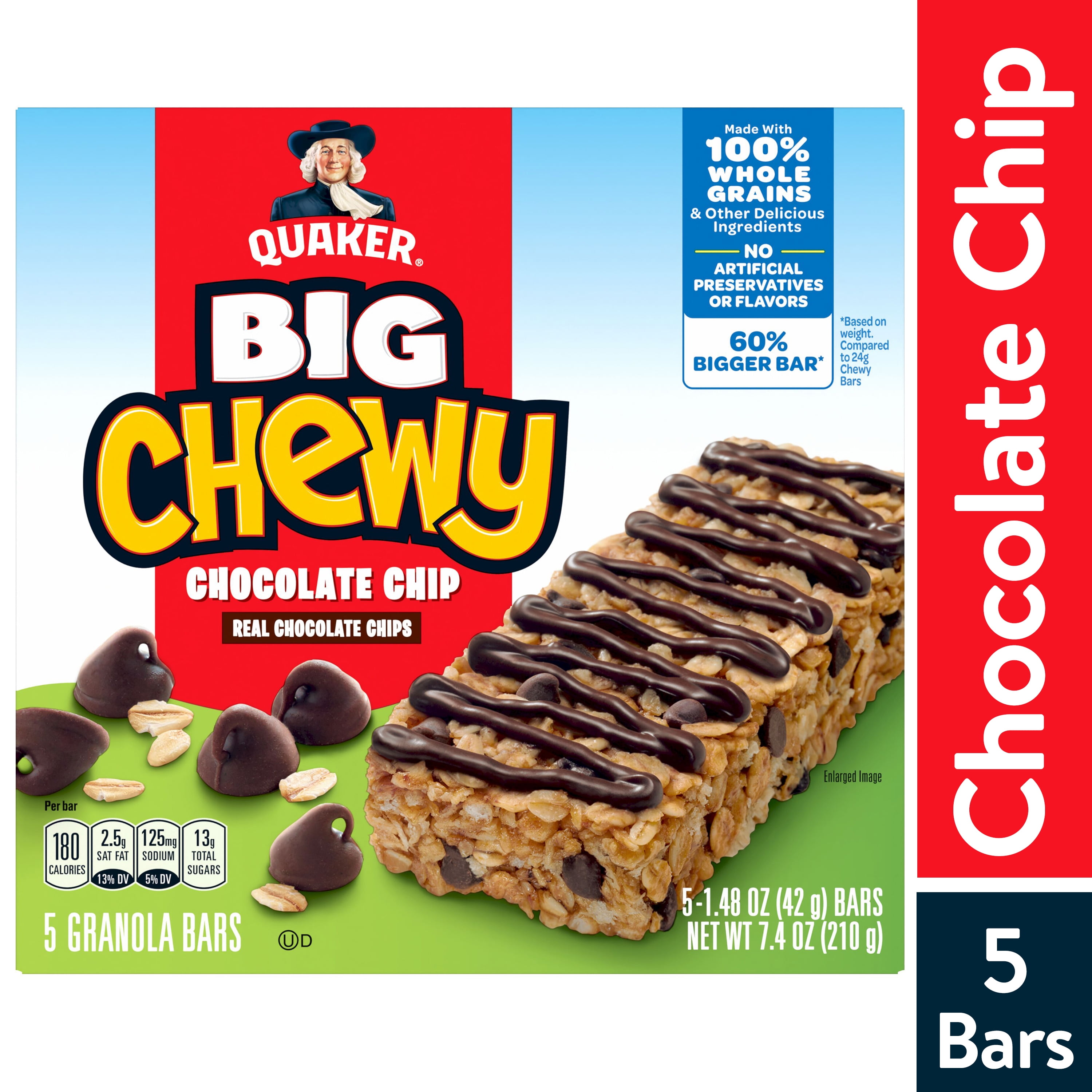Quaker Big Chewy Chocolate Chip Granola Bars, 1.48 oz 5 Count